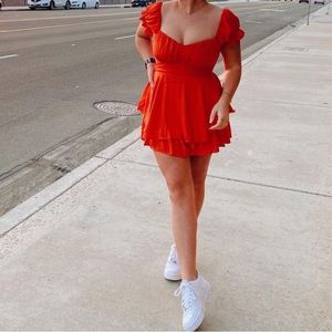 Orange Ruffle romper with tie waist🧡